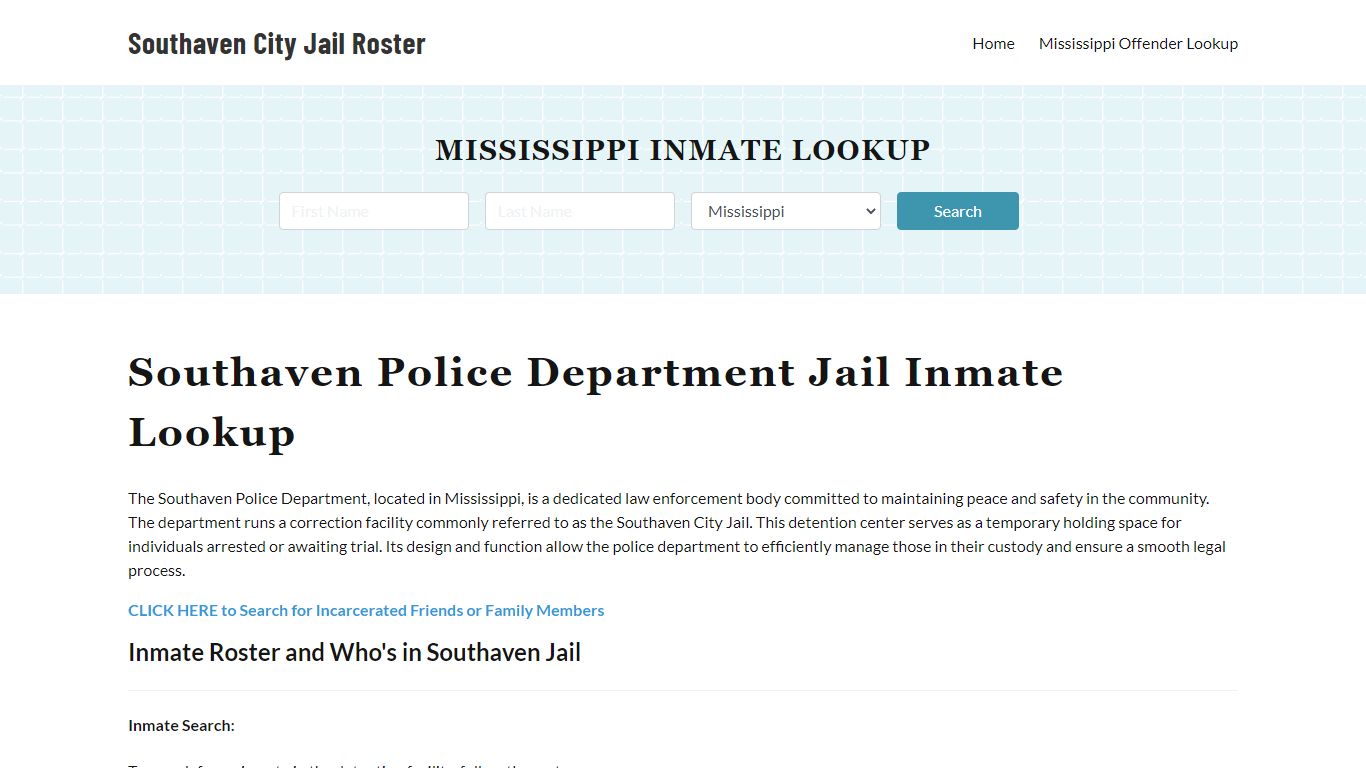 Southaven Police Department & City Jail, MS Inmate Roster, Arrests ...